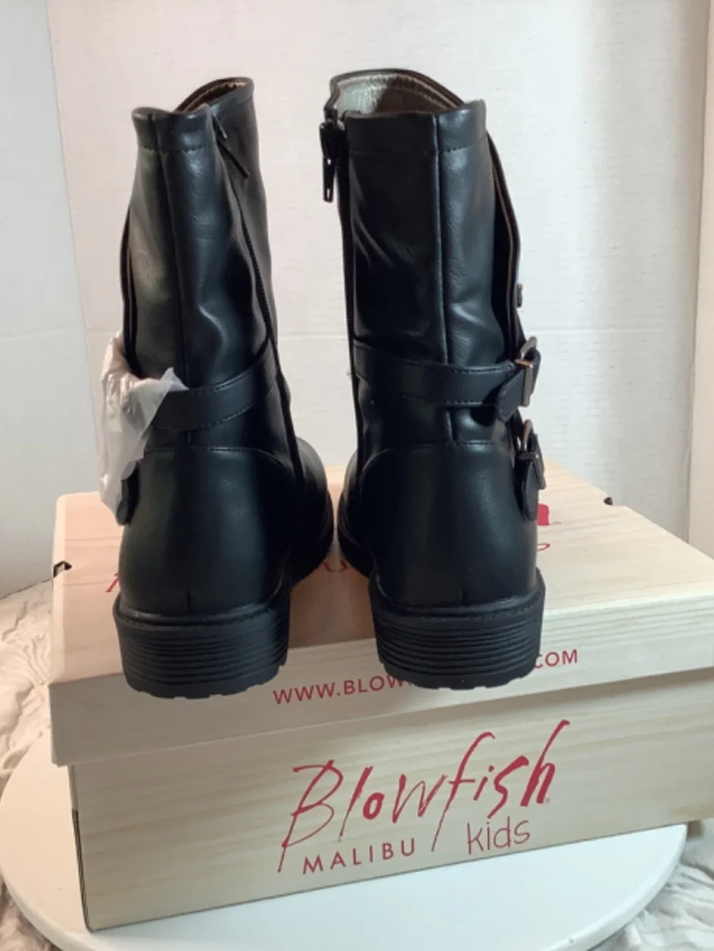NWT Blowfish Malibu Kids black leather moto boots  big girls 3 or‎ ladies 5.